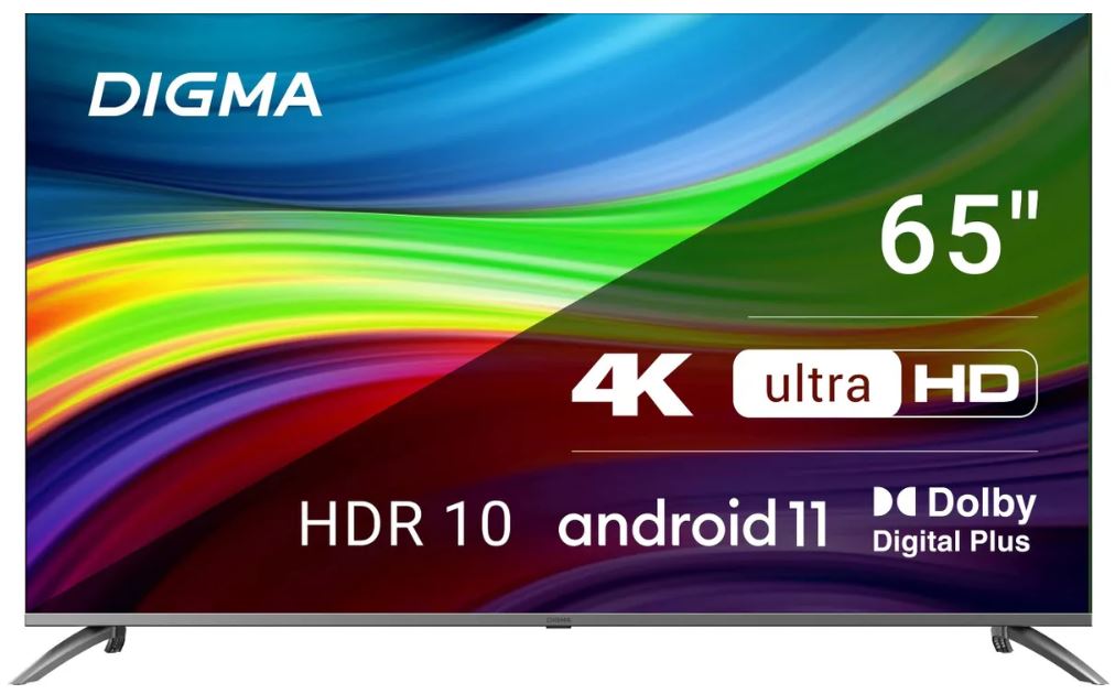 Телевизор Digma DM-LED65UBB41 LED 65" Android TV Frameless Metal темно-серебристый/серебристый 4K Ultra HD 60Hz DVB-T DVB-T2 DVB-C DVB-S DVB-S2 USB Wi