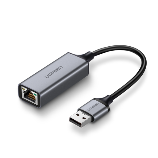 Адаптер UGREEN 50922_ USB to RJ45 Ethernet, aluminum case, серый космос