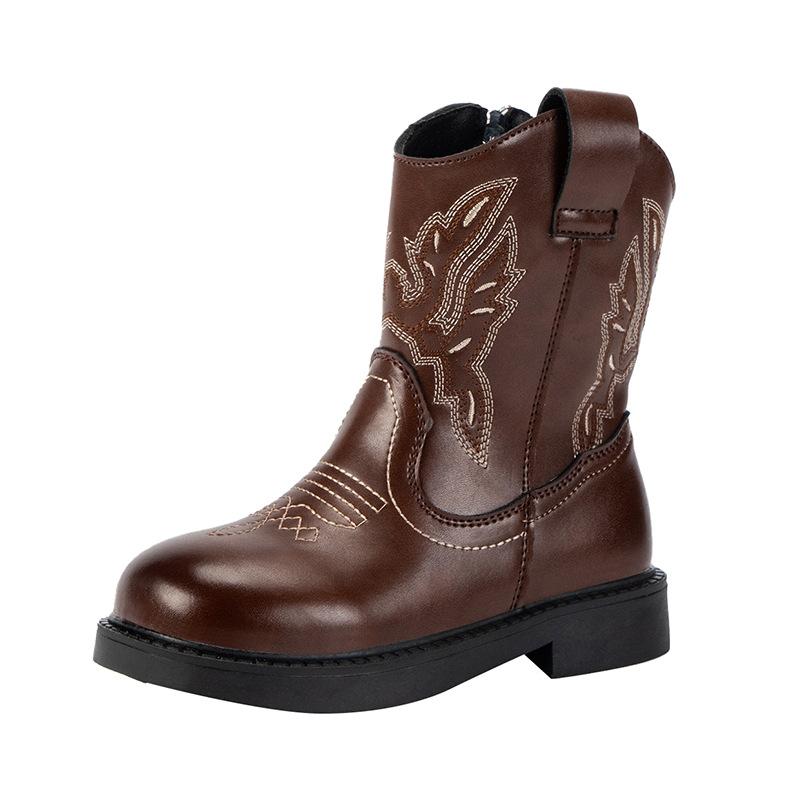 Сапоги для девочек Zapatos Niña, водонепроницаемые ковбойские сапоги, детские новые модные короткие нескользящие сапоги, толстые сапоги, детские сапоги Botas Niña 26insole16.9CM коричневый Sneaker Culture