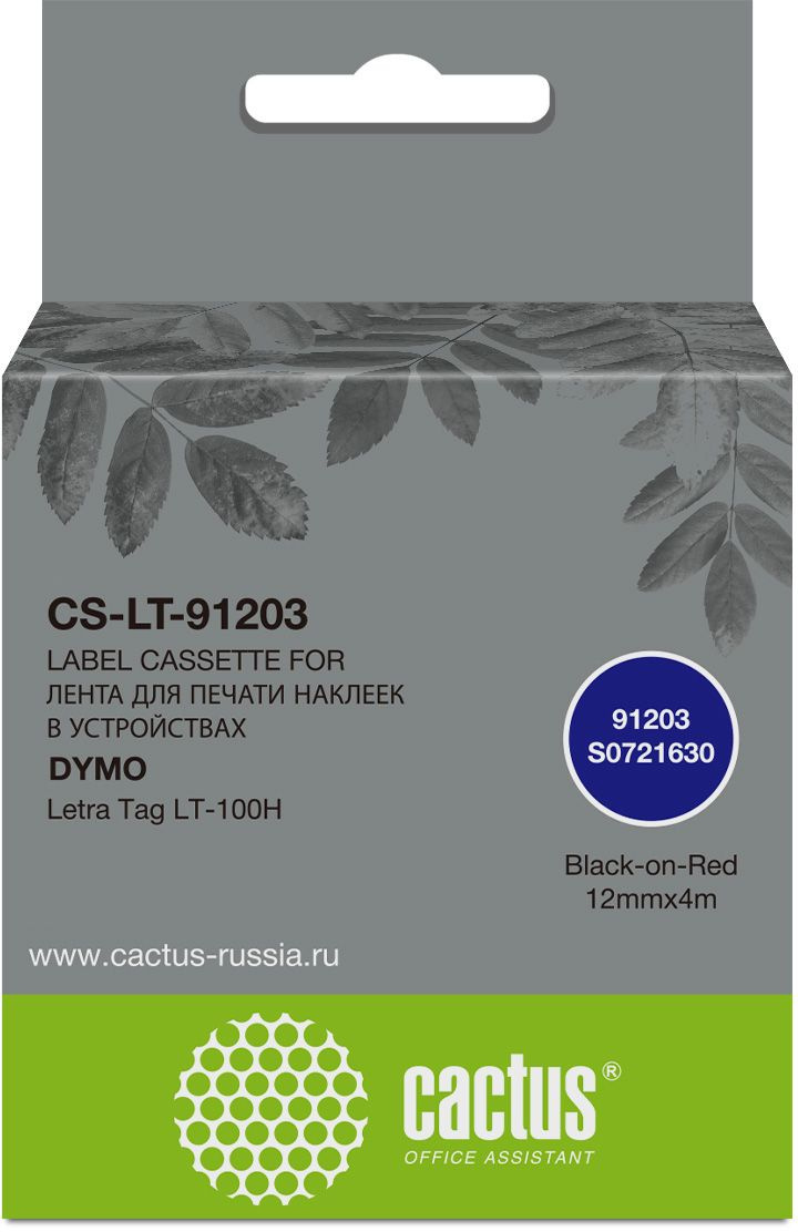 Картридж ленточный Cactus CS-LT-91203 черный/красный для Dymo Letra Tag LT-100H