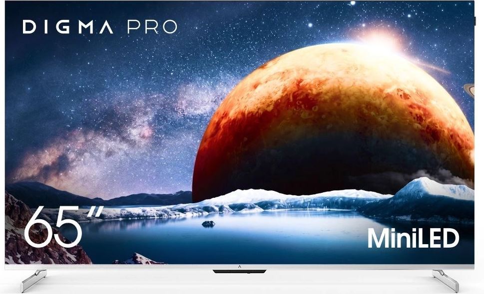 Телевизор Digma 2148956 Pro 65" Mini LED 65Q Google TV Frameless серебристый/серебристый 4K Ultra HD 144Hz MEMC DVB-T DVB-T2 DVB-C DVB-S DVB-S2 USB Wi