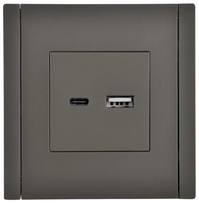 Розетка USB IEK FP-U22-018-K03 FORTE&PIANO тип A+тип C 18Вт FP351 серый