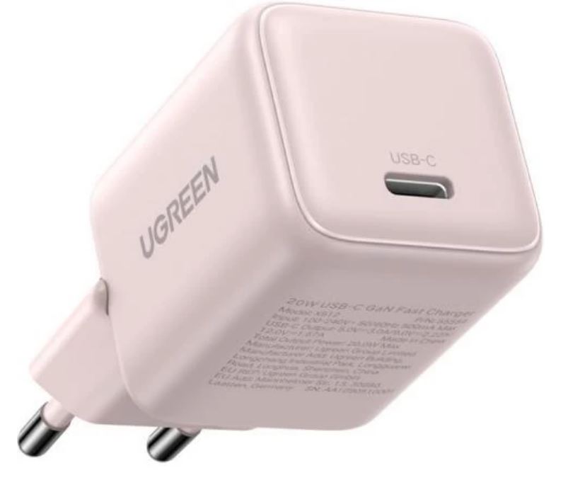 Зарядное устройство сетевое UGREEN X512 55556_ mini 20W USB-C GaN Fast Charger EU. цвет: розовый