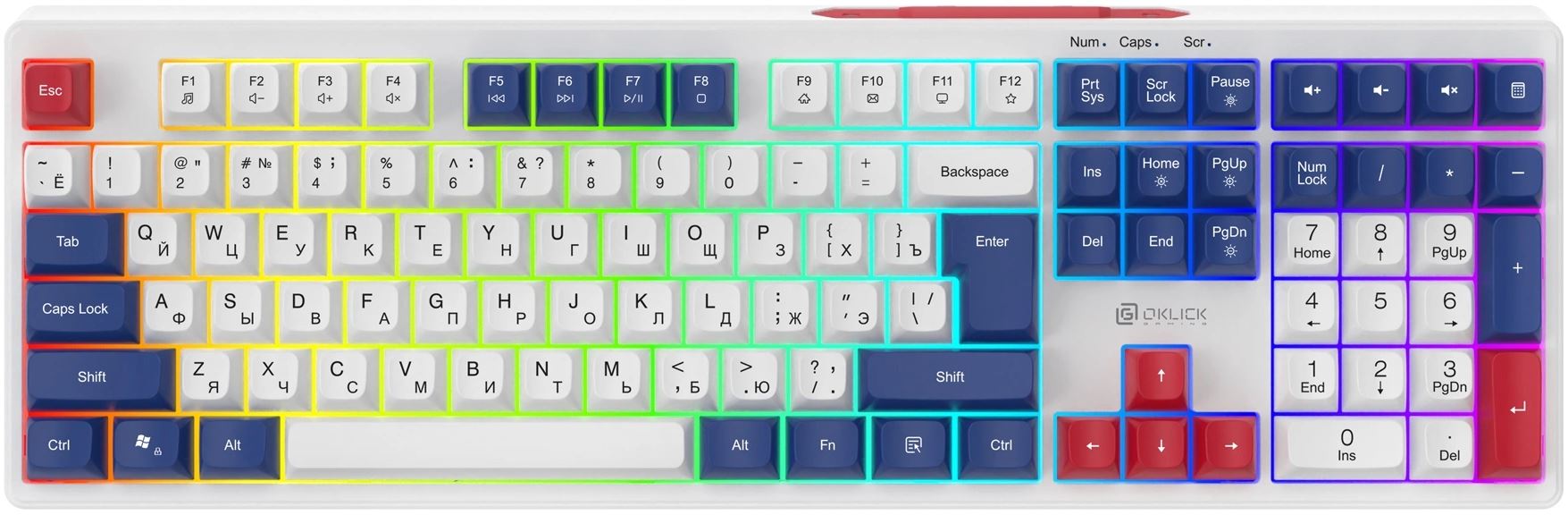 Клавиатура Oklick 725G 2070294 белая/красная USB Multimedia for gamer LED