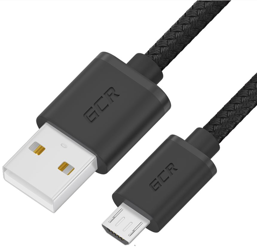 Кабель интерфейсный Greenconnect GCR-54085 1.0m, MicroUSB быстрая зарядка, черный нейлон