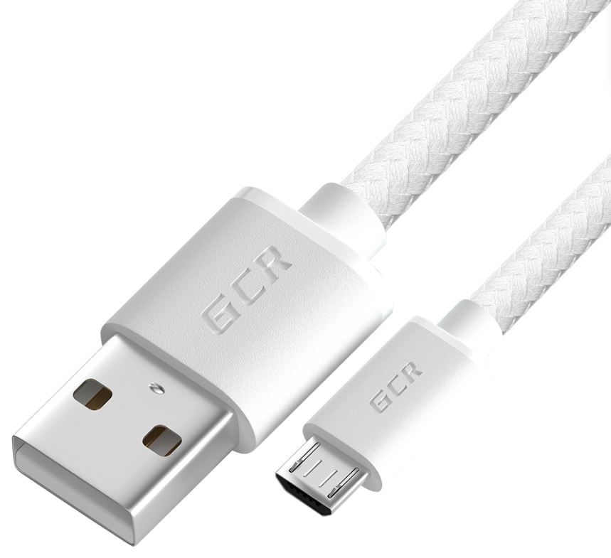 Кабель интерфейсный Greenconnect GCR-54081 0.5m, MicroUSB быстрая зарядка, белый нейлон