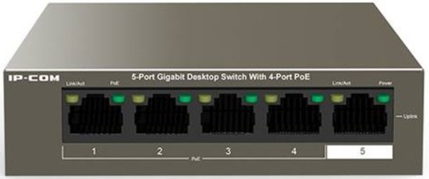 Коммутатор неуправляемый IP-Com F1105P-4-63W PoE, 5 портов, 5x1 Гбит/с, PoE 4х30 Вт (до 58 Вт), настольный