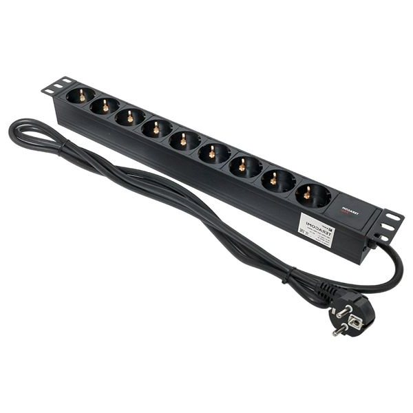 Блок розеток 19", 9 розеток EKF TRP-HPD-16A-9SH-2MSH PDU TERACOM PRO 1U 16А/250В Schuko шнур 2 м 3x1,5 мм2 вилка Schuko корпус алюминий черный