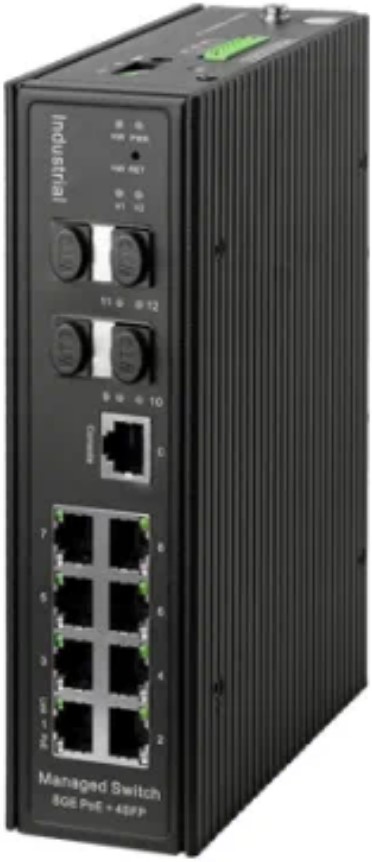 Коммутатор управляемый Wi-Tek WI-PCMS312GF-BT-I промышленный L2, PoE 460Вт, 8GE+4SFP