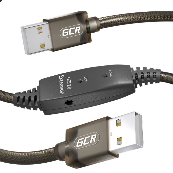 Кабель интерфейсный USB 2.0 Greenconnect GCR-53790 активный 20.0m, AM/AM, черно-прозрачный, с усилителем сигнала, разъём для доп.питания, 24/22 AWG