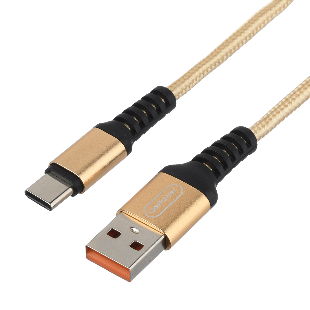 Кабель интерфейсный GoPower GP02T 00-00022793 USB (m)-Type-C (m) 1.0м 2.4A нейлон золотой (1/200/800)