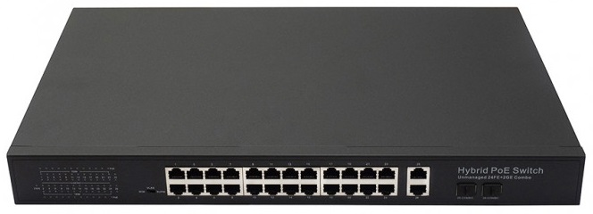 Коммутатор PoE NST NS-SW-24F2G-P Fast Ethernet на 24 x RJ45 портов + 2 x GE Combo uplink порта. Порты: 24 x FE (10/100 Base-T) с поддержкой PoE (IEEE