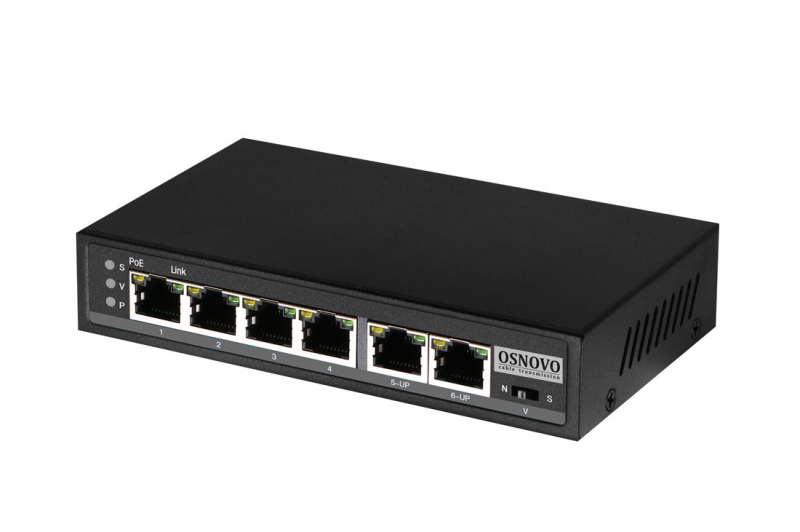 Коммутатор PoE OSNOVO SW-20600/D на 6 портов с питанием по PoE, 4 х FE (10/100 Base-T) с поддержкой PoE, 1 x FE (10/100 Base-T) Uplink с поддержкой пи