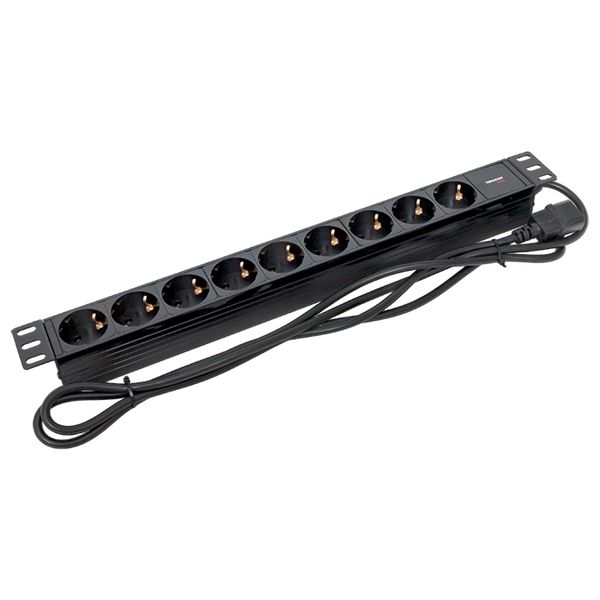 Блок розеток 19", 9 розеток EKF TRP-HPD-PL-10A-9SH-2MC14 PDU TERACOM PRO 1U 10А/250В Schuko шнур 2 м 3x1,5 мм2 вилка C14 корпус пластик черный