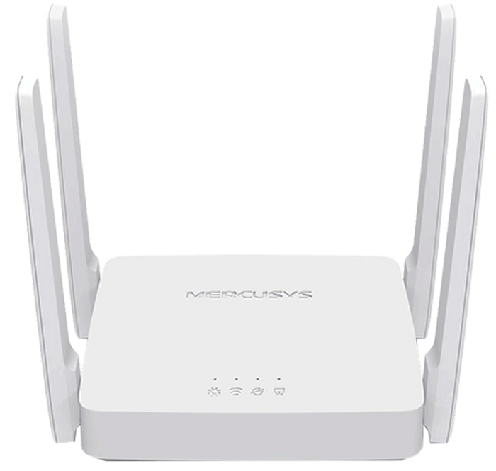 Роутер Mercusys AC10 AC1200, до 300 Мбит/с на 2,4 ГГц и до 867 Мбит/с на 5 ГГц, WAN 10/100 Мбит/с, 2*LAN 10/100 Мбит/с, 4 внешние антенны 5 дБи, IPTV,
