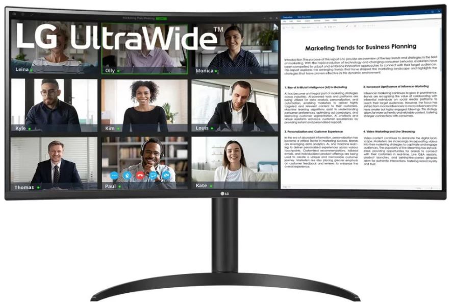Монитор 34" LG 34WR55QK-B 3440x1440 LED 21:9, VA, 300cd, 3000:1, 5мс, 178гр/178гр, DP, HDMI, 100Hz, tilt, HAS, black