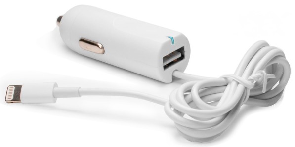 Зарядное устройство автомобильное OEM IQ-CC01/W Lightning c USB-портом 2.1A.  Замена: HJ3J2ZM/A. Белая.