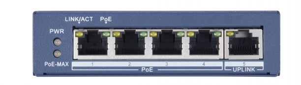 Коммутатор PoE HIKVISION DS-3E0505P-E неуправляемый, 4хRJ45 1000M PoE с грозозащитой 6кВ/Uplink порт 1000М Ethernet, 802.3af/at, бюджет PoE 60Вт, проп