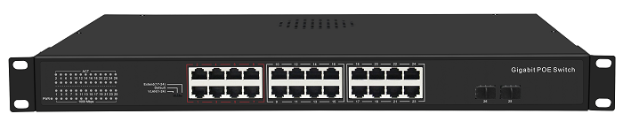 Коммутатор неуправляемый GIGALINK GL-SW-G005-24P 24PoE (802.3af/at)-1000Мбит/с, 17-24 порт до 250м cat6, 2 SFP- 1000Мбит/с , 400W NikoMax