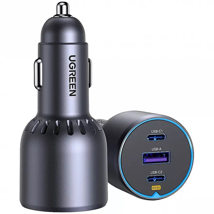 Зарядное устройство автомобильное UGREEN EC703 75W 2*USB-C PD 3.0&USB-A w/o Cable Fast Car Charger, цвет: серый 35024_