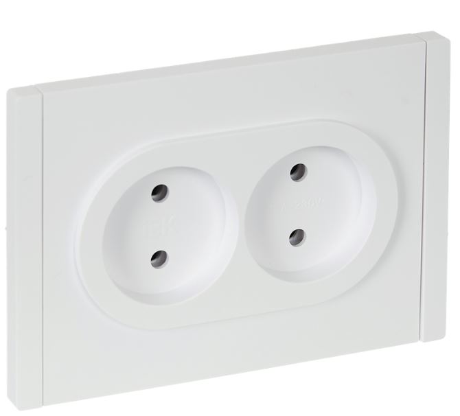 Розетка двухместная без заземления IEK FP-R20-10-1-K01 FORTE&PIANO с защитными шторками б/к 10А FP226 белый