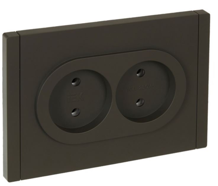 Розетка двухместная без заземления IEK FP-R20-10-1-K03 FORTE&PIANO с защитными шторками б/к 10А FP326 серый
