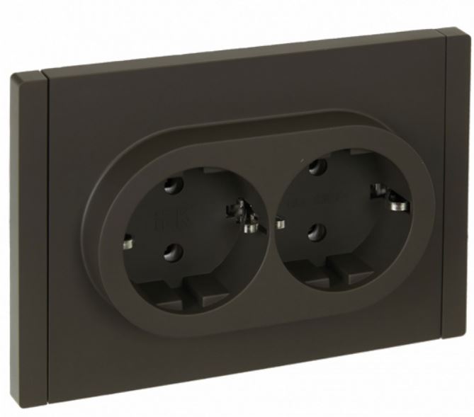 Розетка двухместная с заземлением IEK FP-R21-16-1-K03 FORTE&PIANO без защитных шторок б/к 16А FP324 серый