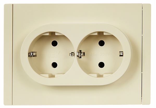 Розетка двухместная с заземлением IEK FP-R21-16-1-K10 FORTE&PIANO без защитных шторок б/к 16А FP424 ваниль