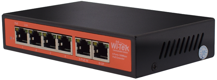 Повторитель PoE Wi-Tek WI-PE51E 1 PoE in порт 100Base-TX 802.3af/at/bt 48В до 60Вт, 4 PoE out порта 100Base-TX 802.3af/at 48В до 30Вт,1 порт 100Base-T