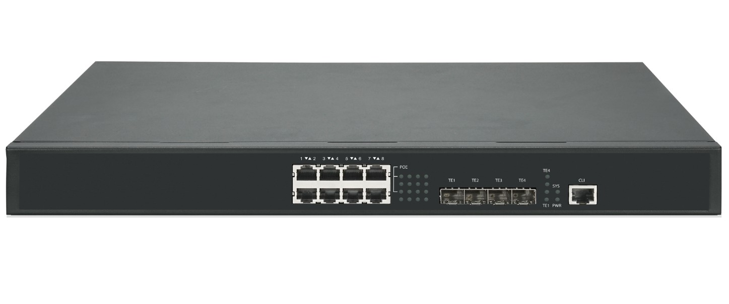 Коммутатор управляемый GIGALINK GL-SW-G305-12P L3 PoE, Stack, 8*1/2.5 Гбит/с PoE (8 портов 802.3BT), 4*1/10Гбит/с SFP+, PoE 370Вт NikoMax