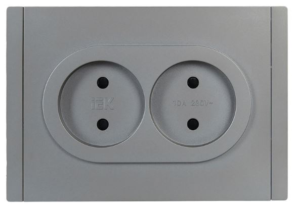 Розетка двухместная без заземления IEK FP-R23-10-1-K46 FORTE&PIANO с защитными шторками б/к 10А FP525 сталь
