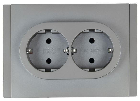 Розетка двухместная с заземлением IEK FP-R21-16-1-K46 FORTE&PIANO без защитных шторок б/к 16А FP524 сталь