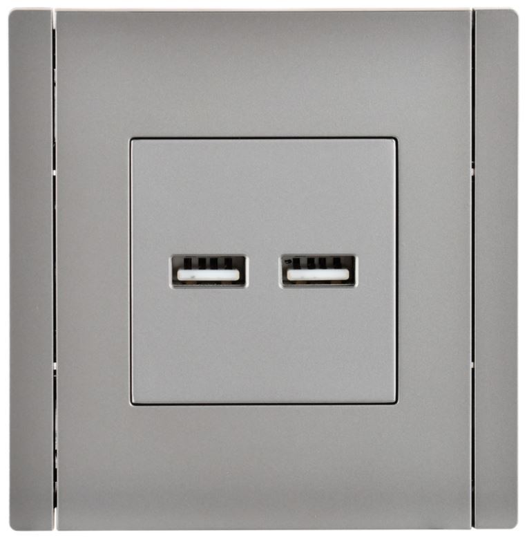Розетка USB IEK FP-U21-D31-K46 FORTE&PIANO тип A+тип A 3,1А FP549 сталь
