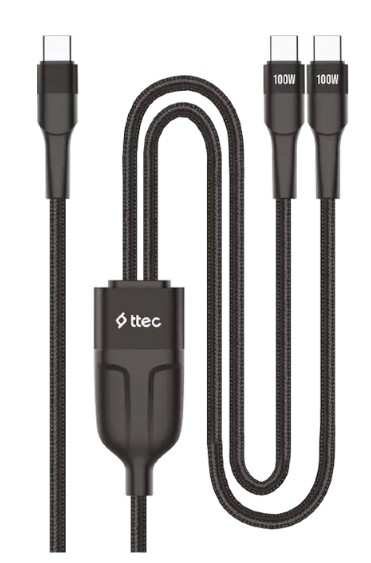 Кабель TTEC 2DK55S AlumiCable Duo USB-C To 2* USB-C Fast Charge 100W Cable. Длина: 150см. Цвет: черный