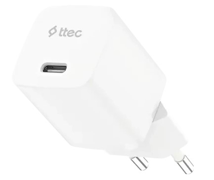 Зарядное устройство сетевое TTEC 2SCG20CB SmartCharger GAN 20W USB-C PD Travel Fast Charger с кабелем USB-C-USB-C 60W. Длина кабеля: 120см. Цвет: белы