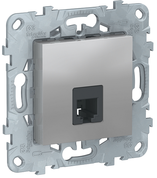 Розетка Schneider Electric NU549230 UnicaNew, алюминий, телефонная, RJ11, одиночная 4 контакта