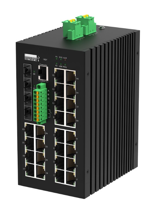 Коммутатор управляемый GIGALINK GL-SW-G307-24P4ST-I промышленный L3, 24*10/100/1000Мбит/с PoE (af/at), 4*1/2.5/10Гбит/с SFP+, Крепление на DIN-рейку, NikoMax