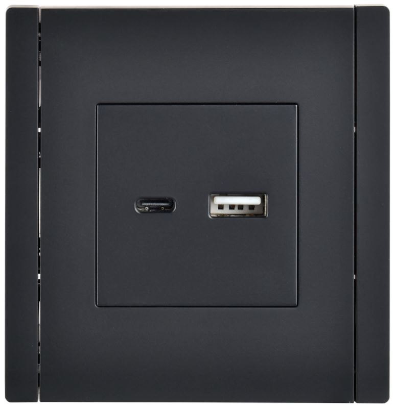 Розетка USB IEK FP-U22-018-K02 FORTE&PIANO тип A+тип C 18Вт FP151 черный