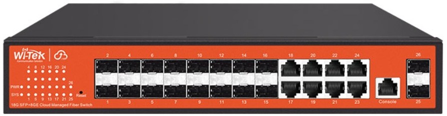 Коммутатор управляемый Wi-Tek WI-CGS5026 v2 L2, порты 18SFP+8GE, v2
