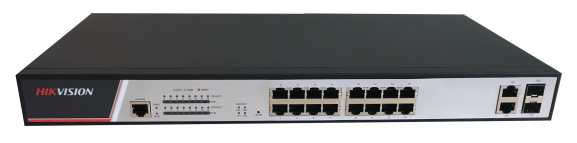 Коммутатор HIKVISION DS-3E2318P 16 RJ45 100M PoE; 2 комбо-порта (1000М Ethernet/1000M SFP); таблица MAC адресов на 8000 записей; стандарты PoE: IEEE80