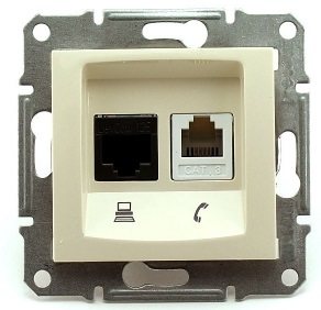 Розетка Schneider Electric SDN5100147 Sedna двойная телефон/компьютер категория 5e, UTP (RJ11+RJ45) (бежевая)
