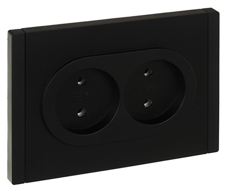 Розетка двухместная без заземления IEK FP-R20-10-1-K02 FORTE&PIANO с защитными шторками б/к 10А FP126 черная