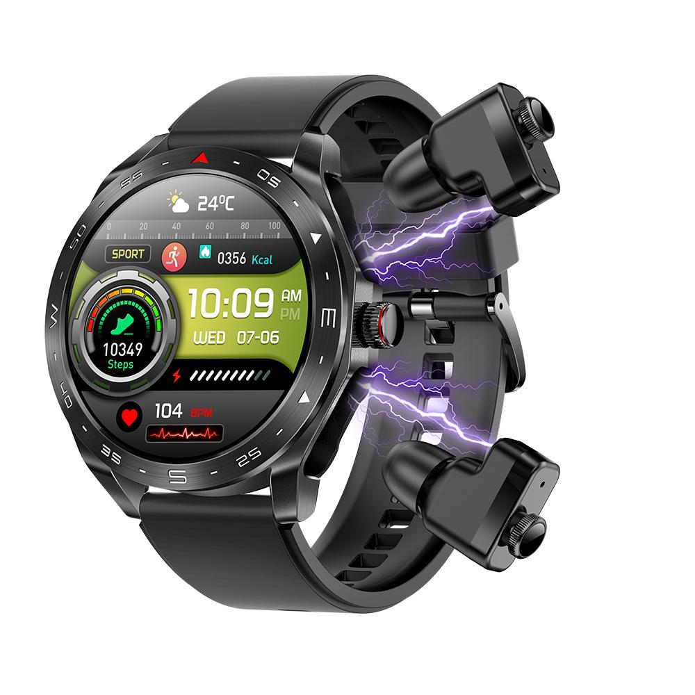Rainbuvvy T95 TWS Смарт-часы 1,52-дюймовые беспроводные наушники Водонепроницаемые часы Монитор сна Монитор сердечного ритма калорий с местной музыкой Умный браслет чёрный