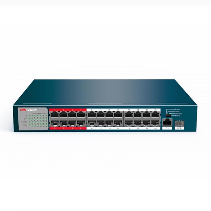 Коммутатор PoE HIKVISION DS-3E0326P-E/M(B) 24хRJ45 100M PoE с грозозащитой 6кВ/Uplink порт 1000М Ethernet/Uplink порт 1000М SFP, бюджет PoE 230Вт, про