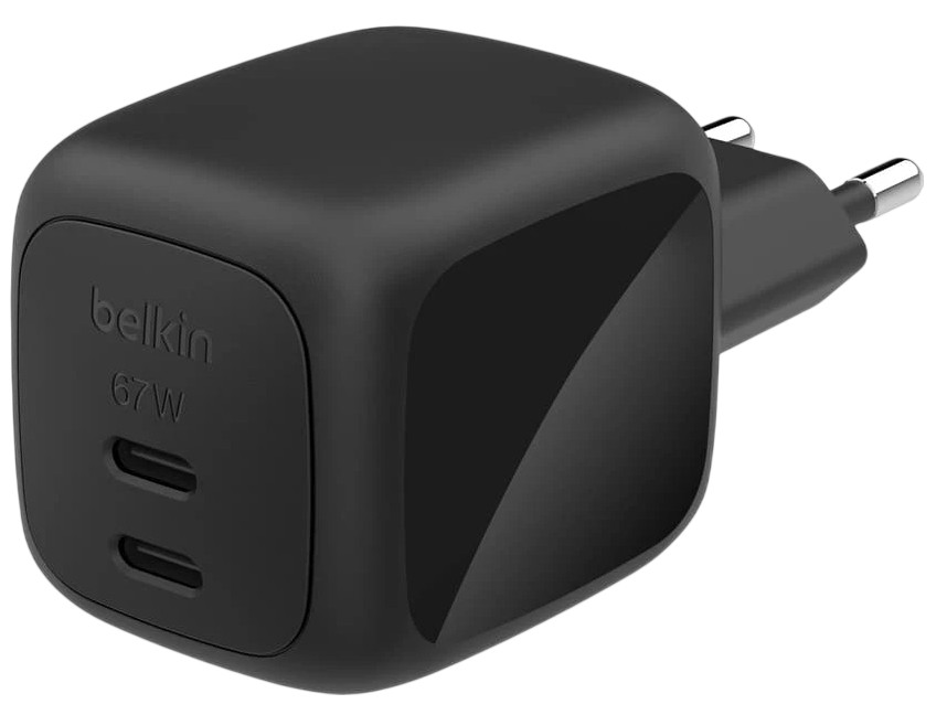 Зарядное устройство сетевое Belkin WCH020kqBK 67W Dual USB-C Port Gan With PPS. Цвет: черный