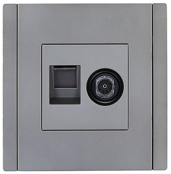 Розетка комбинированная IEK FP-AK20-1-K46 FORTE&PIANO TV+RJ45 кат.5E FP536 сталь