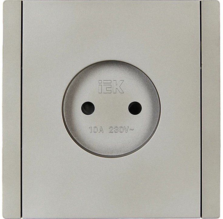 Розетка без заземления IEK FP-R13-10-K46 FORTE&PIANO с защитными шторками в/к 10А FP517 сталь