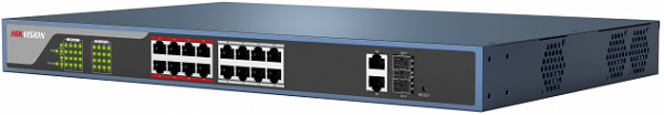 Коммутатор PoE HIKVISION DS-3E0318P-E/M(B) 16хRJ45 100M PoE с грозозащитой 6кВ/Uplink порт 1000М Ethernet/Uplink порт 1000М SFP, бюджет PoE 130Вт, про