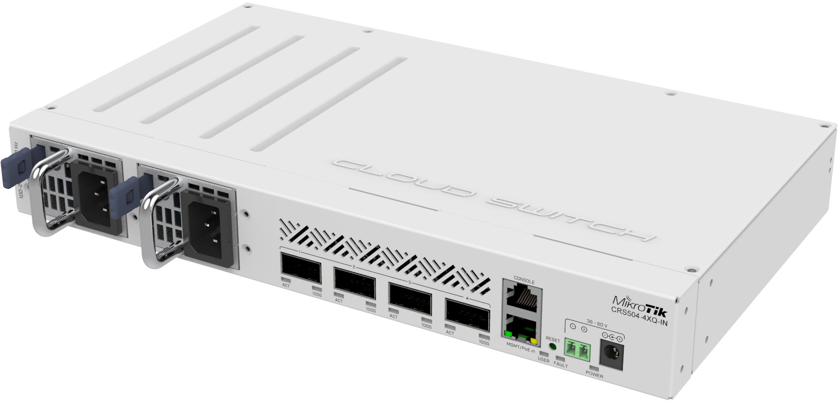 Коммутатор CRS504-4XQ-IN Mikrotik CRS504-4XQ-IN, 1x10Base-T/100Base-TX, 4xQSFP28, Switching capacity 800 Gbps