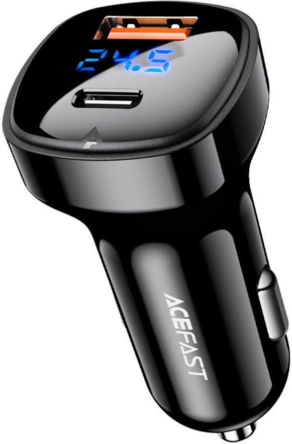 Зарядное устройство автомобильное ACEFAST B4 двухпортовое, 66W, USB Type-C/USB Type-A с цифровым дисплеем, чёрное AF-B4-BK